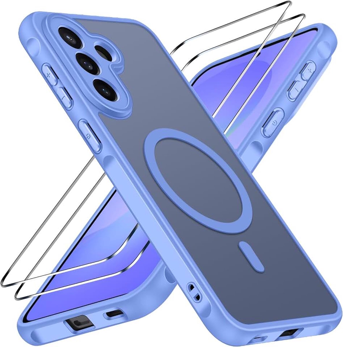 Ivoler 3-in-1 magnetische hoes voor Samsung Galaxy A57 5G met 2 schermbeschermers, militaire bescherming, schokbestendig hoesje - lichtblauw