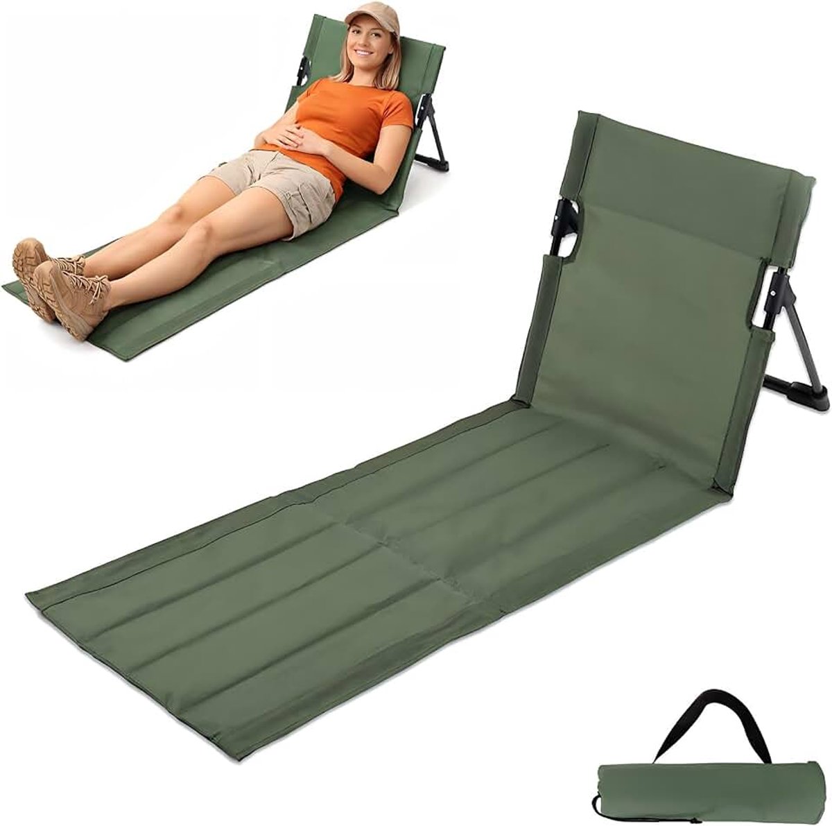 Inklapbaar, met rugleuning, strandstoel, zonnebed, tuinstoel, zonnemat, ligmat, voor tuin, camping, picknick, reizen, vakantie, strand en zwembad, 108 x 40,5 x 41 cm