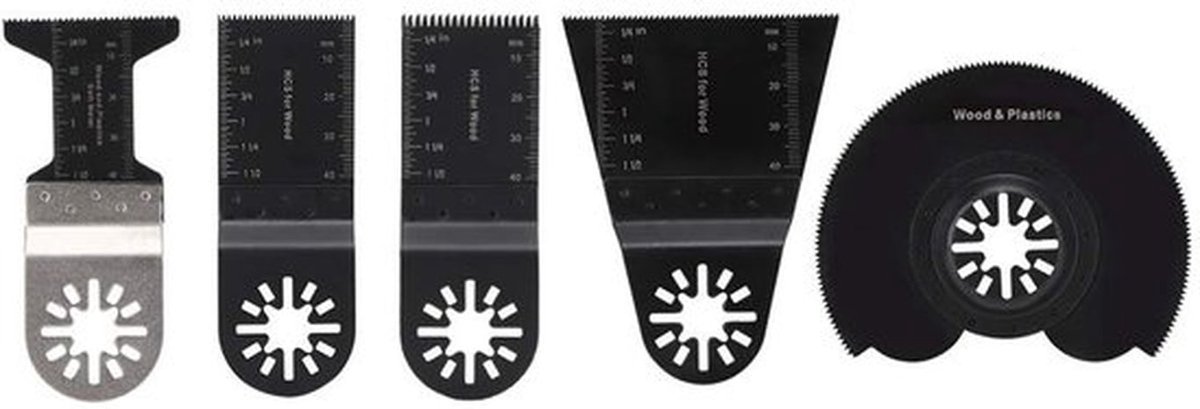 5-delige set oscillerende zaagbladen - Universele multitoolaccessoires - Koolstofstaal - Zwart - Voor hout en kunststof - Voor profession...