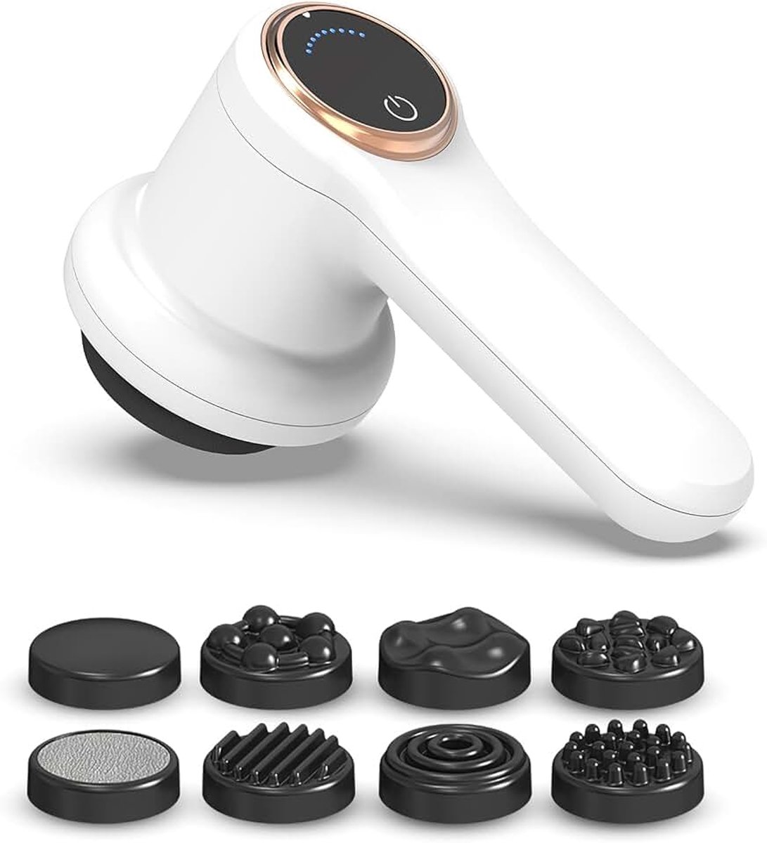 Anti-cellulitis massager, draagbaar anti-cellulitis apparaat, cellulitis massager met 8 verwisselbare accessoires, verstevigt en modelleert, verlicht spierspanning