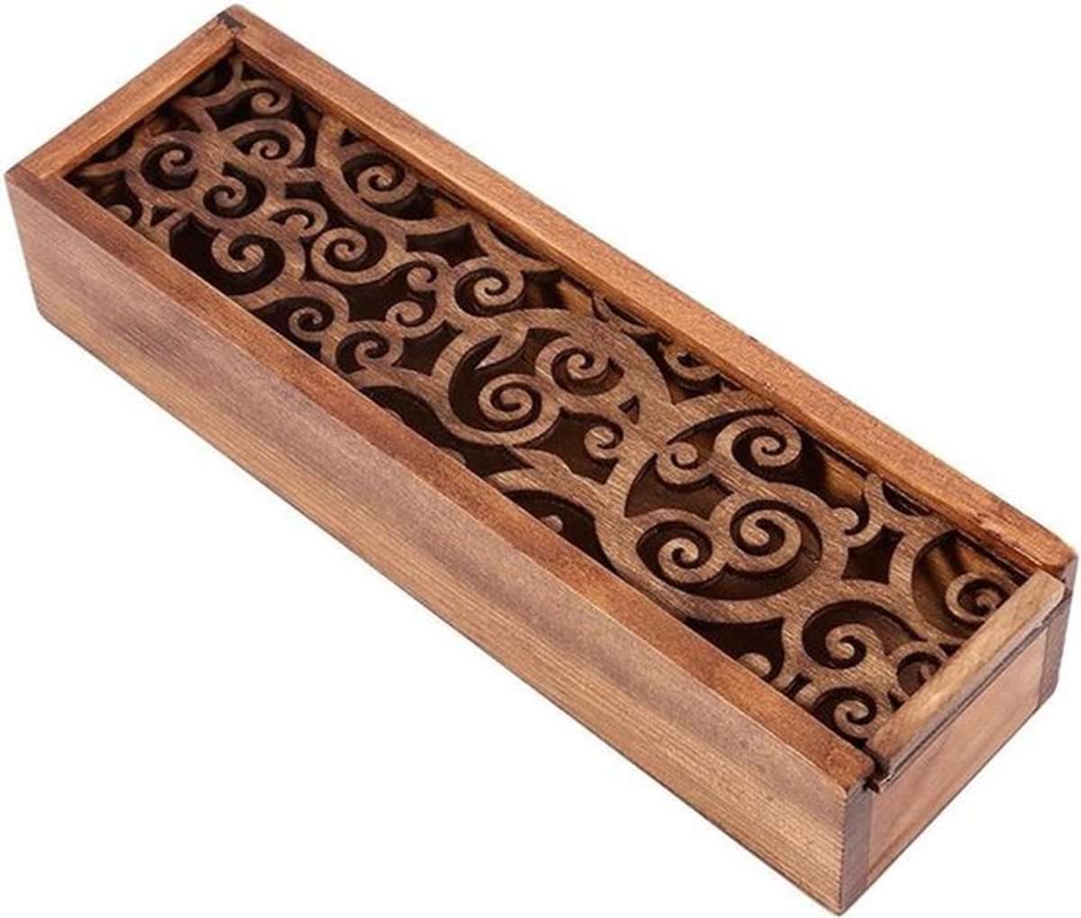 Houten penhouder bureau organizer in geschenkdoos voor studenten en kantoor - holle houten etui met nummer 1