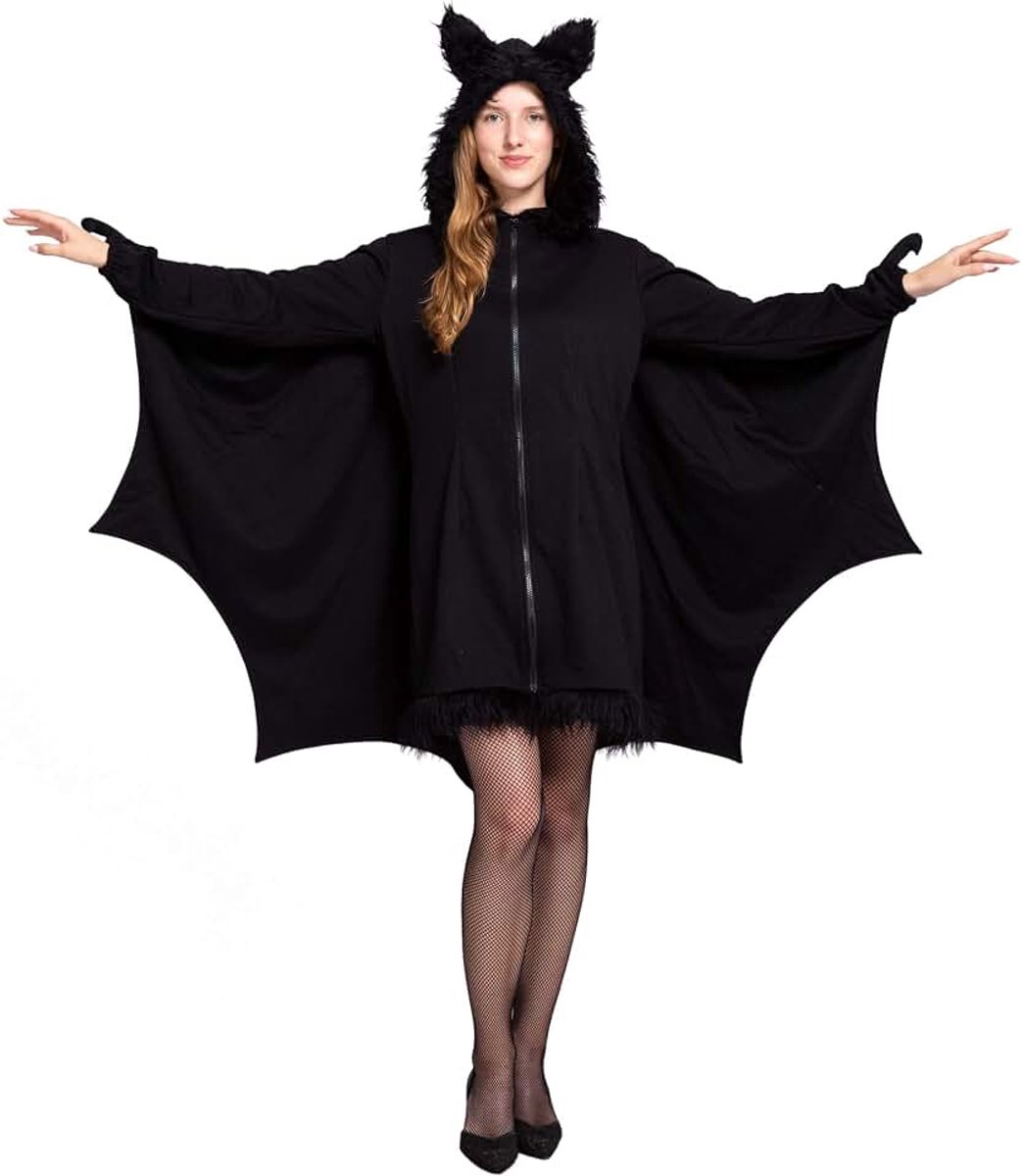 Creations Dames zwarte vleermuis rits hoodie Halloween kostuums voor volwassenen