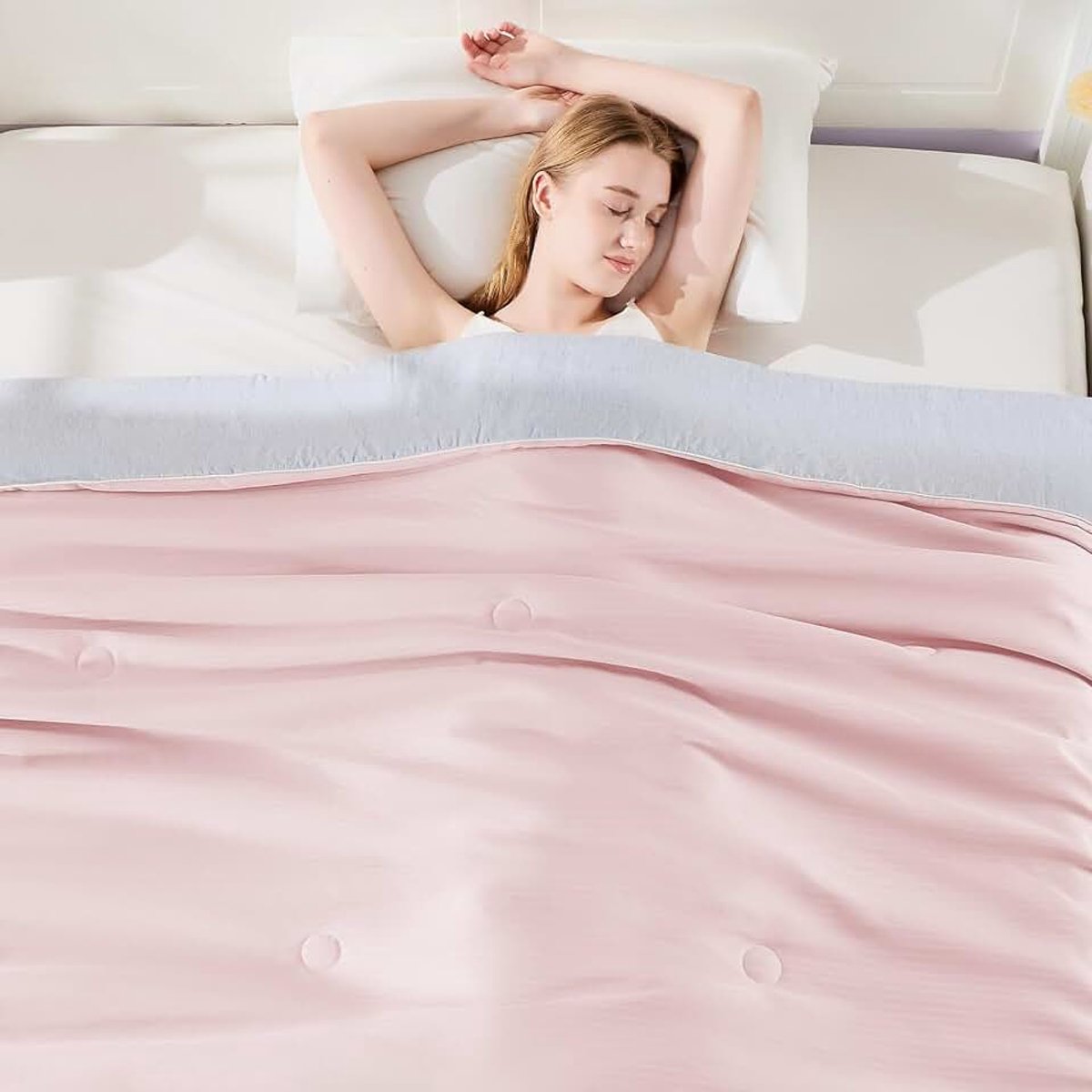 Zomerdekbed van katoen en microvezel, dun verkoelend zomerdekbed, tweepersoonsbed, zomerdekbedden zonder overtrek, licht en zacht, verkoelend dekbed (beige-grijs, 150 x 200 cm)