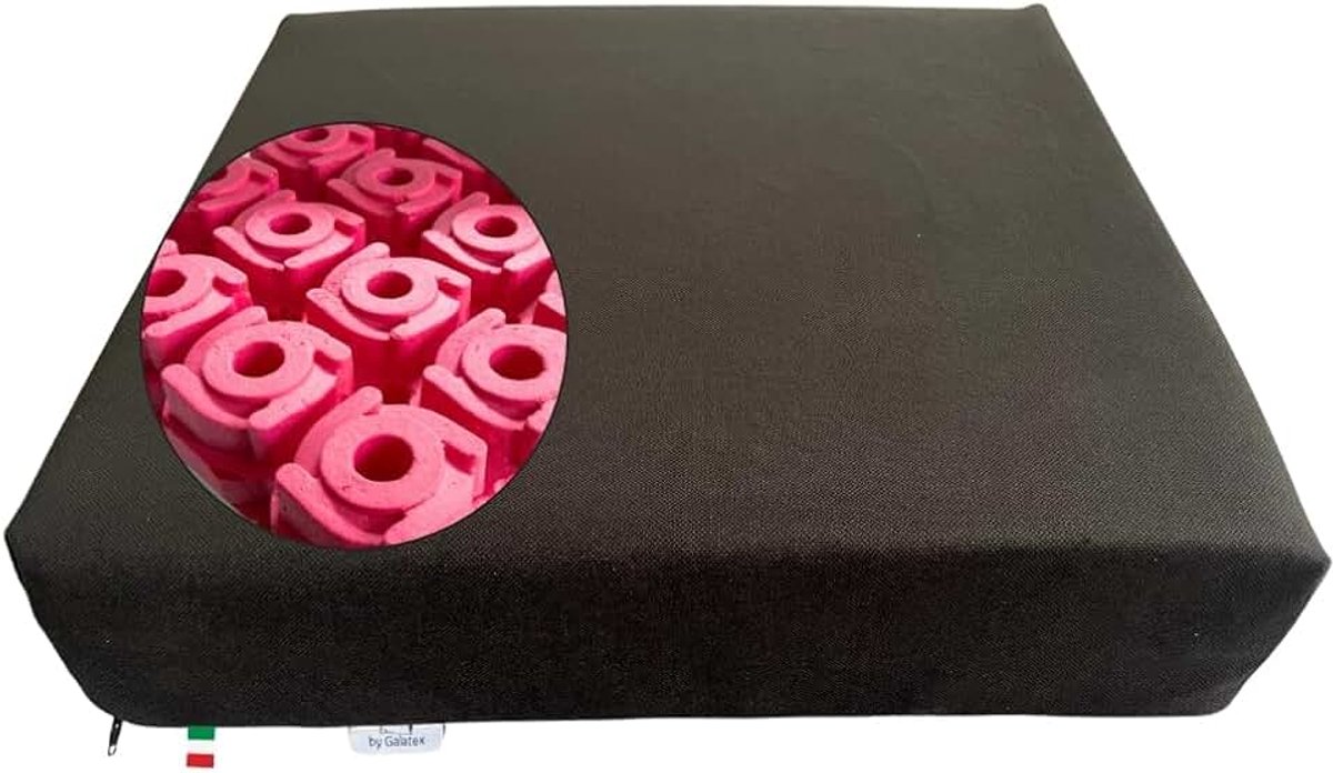 Anti-decubitus kussen voor rolstoel, 40 x 40 x 9 cm, anti-decubitus kussen voor stoel van traagschuim en polyurethaan, voor senioren, gemaakt in Italië, zwart