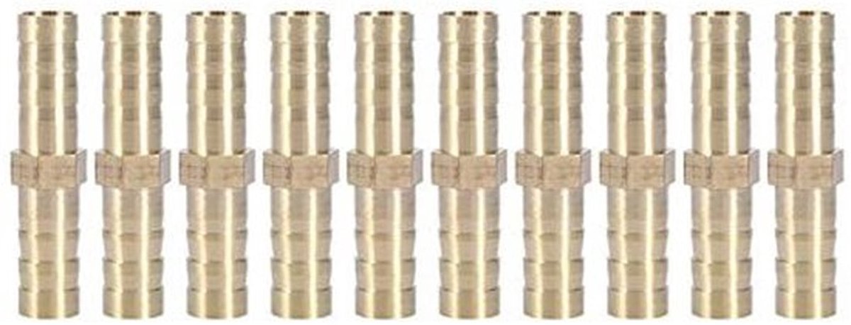 Pijpverbinder Messing - Rechte 2-Weg Verbinding - 6mm - 10 Stuks - Hoogwaardige Materiaal - Eenvoudig te Installeren - Slangverbinder