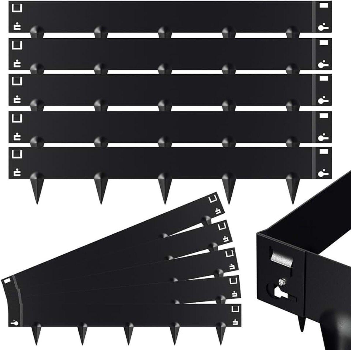 Gazonrand van metaal, 100 x 18 cm, bloembedomranding met doornen, flexibele vervormbare gazonranden, bloembedrand, maaikansluiting, zwart, 35-delige set (lengte 35 m - hoogte 18 cm)