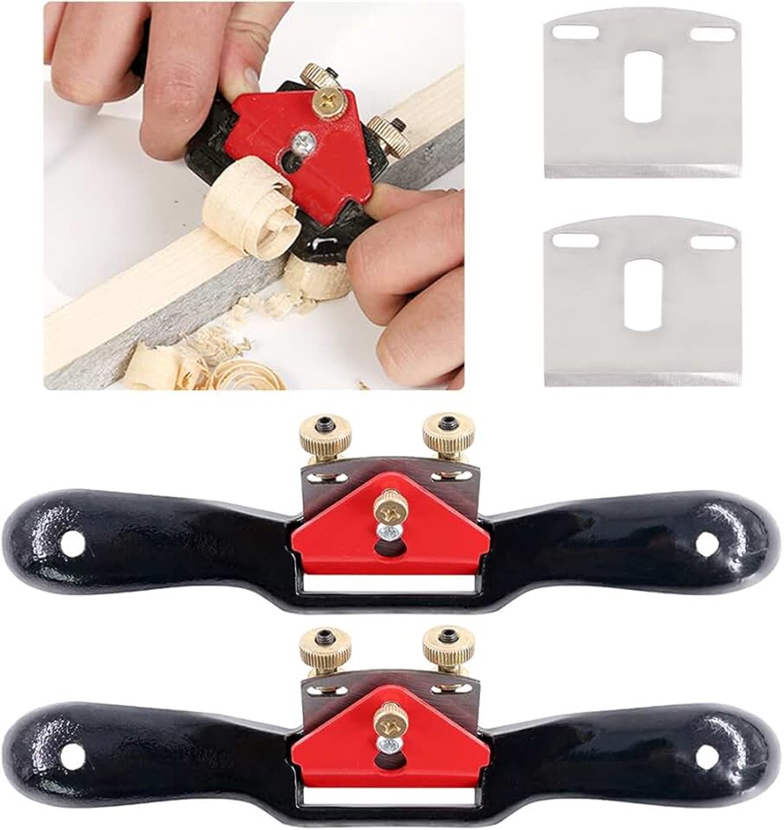 2 Stks 10 inch Verstelbare Spaakvoerder Vliegtuig met Platte Base en Metalen Blade Hout Werken Hand Tool en 2 Extra Messen voor Hout Craft