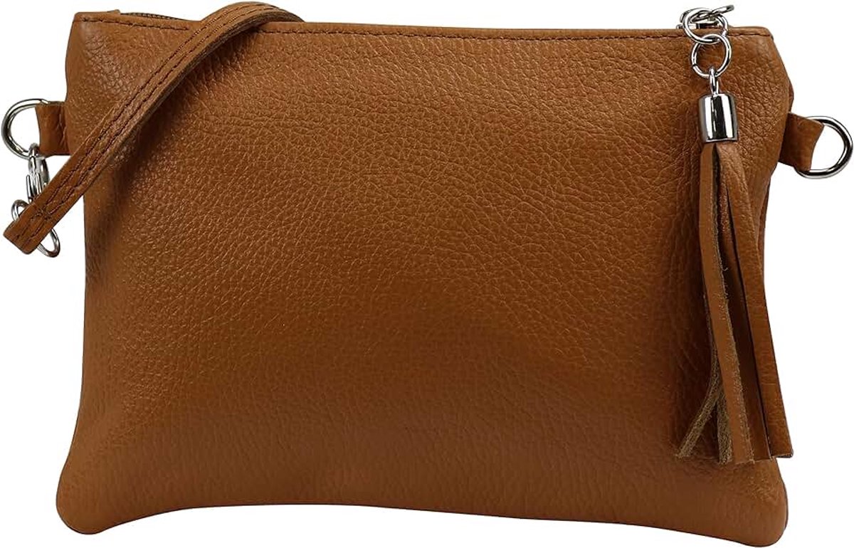 Leder Anny G248 Schoudertas van echt leer, clutch, kleine handtas, avondtas, 22 x 15 cm, cognac, Small