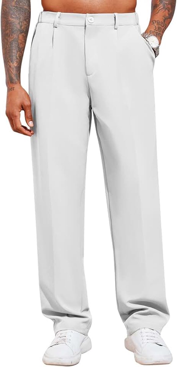 Chinobroek voor heren, losse vrijetijdsbroek, elegante kostuumbroek, stijlvolle stoffen broek, herenbroek voor zakelijk gebruik