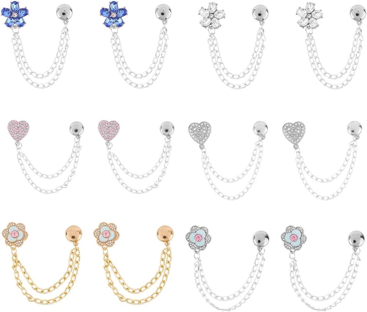 12st Magnetische Kledingclips, Veelzijdige Hartvormige Kledingspelden met Ketting voor Het Bevestigen Van Hijabkleding Zoom Lange Broeken Shirts en Mouwen (6 Stijlen)