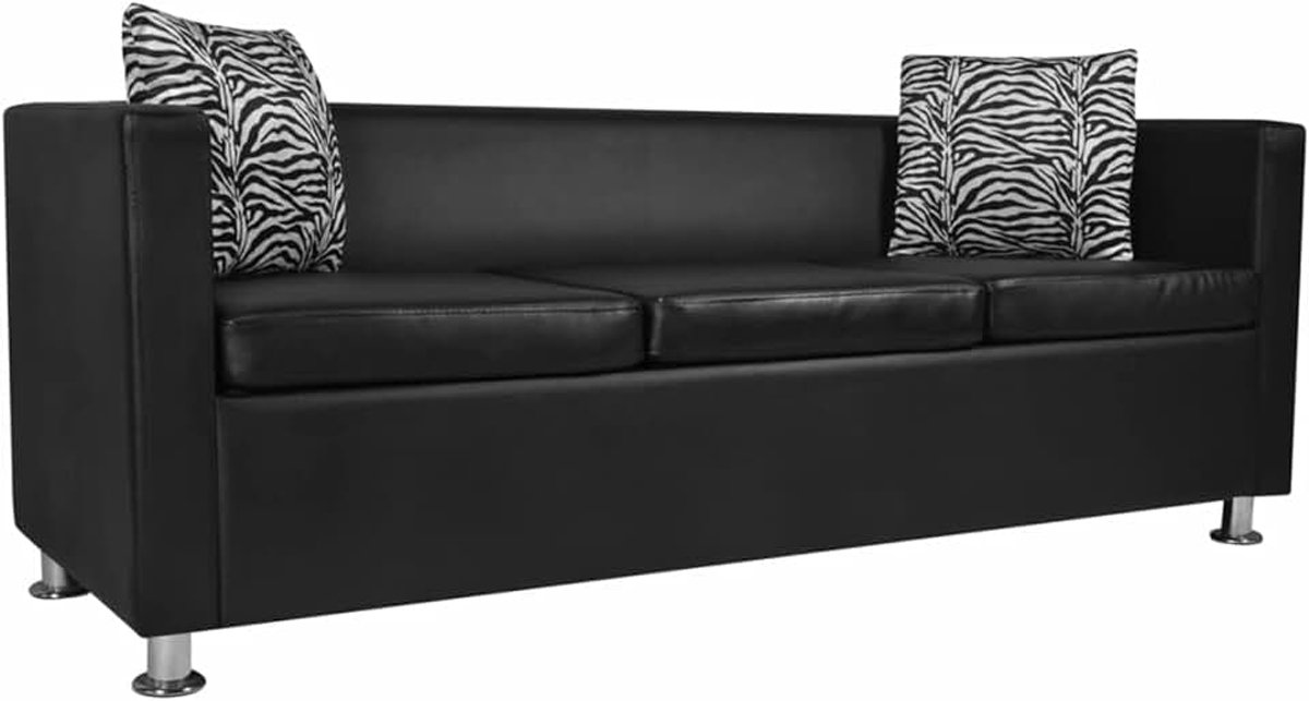 Kunstlederen 3-zitsbank met 3 zitsbank van kunstleer, bank voor woonkamer/kantoor, moderne bank, slaapbank, stoel voor woonkamer, zwart
