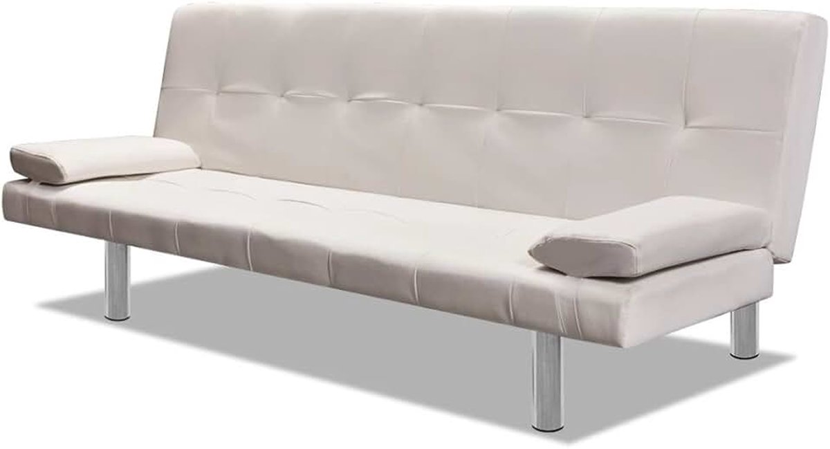 Yorten Slaapbank slaapbank bedbank bank bank met 2 kussens verstelbaar crèmewit met houten frame