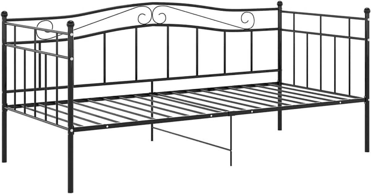Slaapbank, frame, bedframe, eenpersoonsbed, bank, eenpersoonsbed, modern, eenpersoonsbed, bank, slaapbank, zwart, van metaal 90 x 200 cm