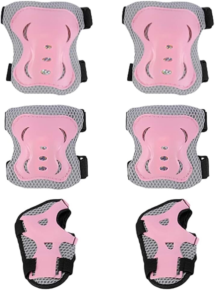 Beschermingsset voor kinderen, 6-in-1 kniebeschermers, elleboogbeschermers, polsbandage, beschermingsset, verstelbare beschermingsuitrusting, scooter en rollerblade
