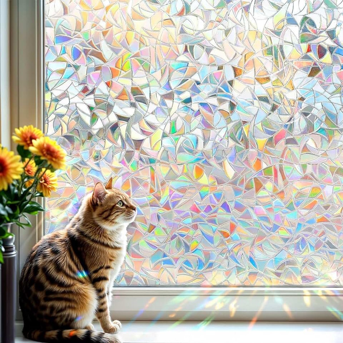 Raamfolie, ondoorzichtig, statisch hechtend, 3D regenboog raamfolie, anti-uv, kleefstof-vrij, herbruikbaar, zichtwerende folie voor ramen, voor thuis, kantoor (60 x 150 cm)