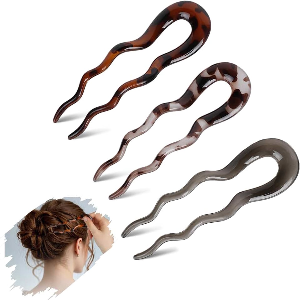 Haarspeld van metaal voor vrouwen - Gouden U-vormige haaraccessoires, haarspelden Grote Franse haarspeld voor alle haartypes, clips knotten, twists(Luipaardpunt)