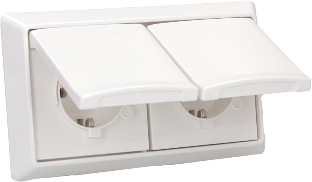 Allwetter 44 Set: 2x SCHUKO inbouw stopcontact met klapdeksel 20 EUGK-34-101 + 2-voudig frame 2102-34 Alpinweiß UP IP44