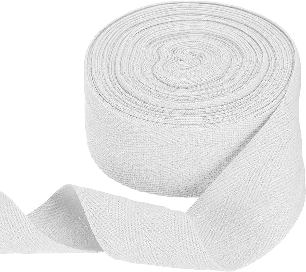 Katoenen Visgraatlint 40 mm x 10 meter keperbinding biasrol voor doe-het-zelf naaien geschenkverpakking, wit