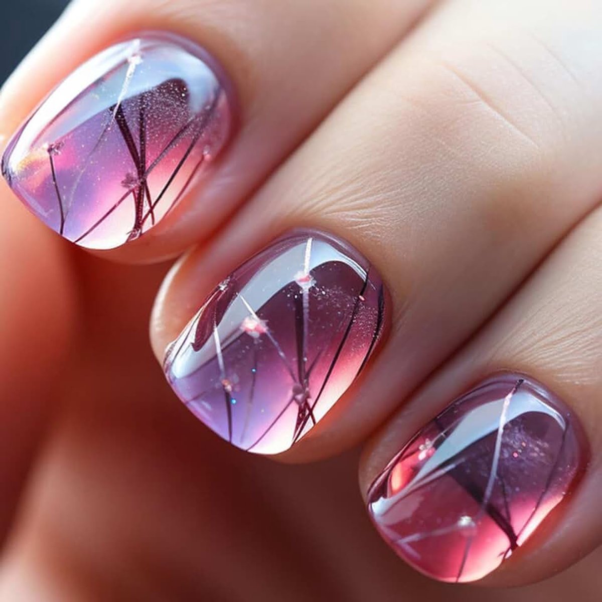 24 stuks nagels om op te plakken, kort, vierkant, French kunstnagels, glanzend, ballerina, kunstnagels met design, glanzende vierkante kunstnagels, press on nails, acryl vingernagels, nepnagels