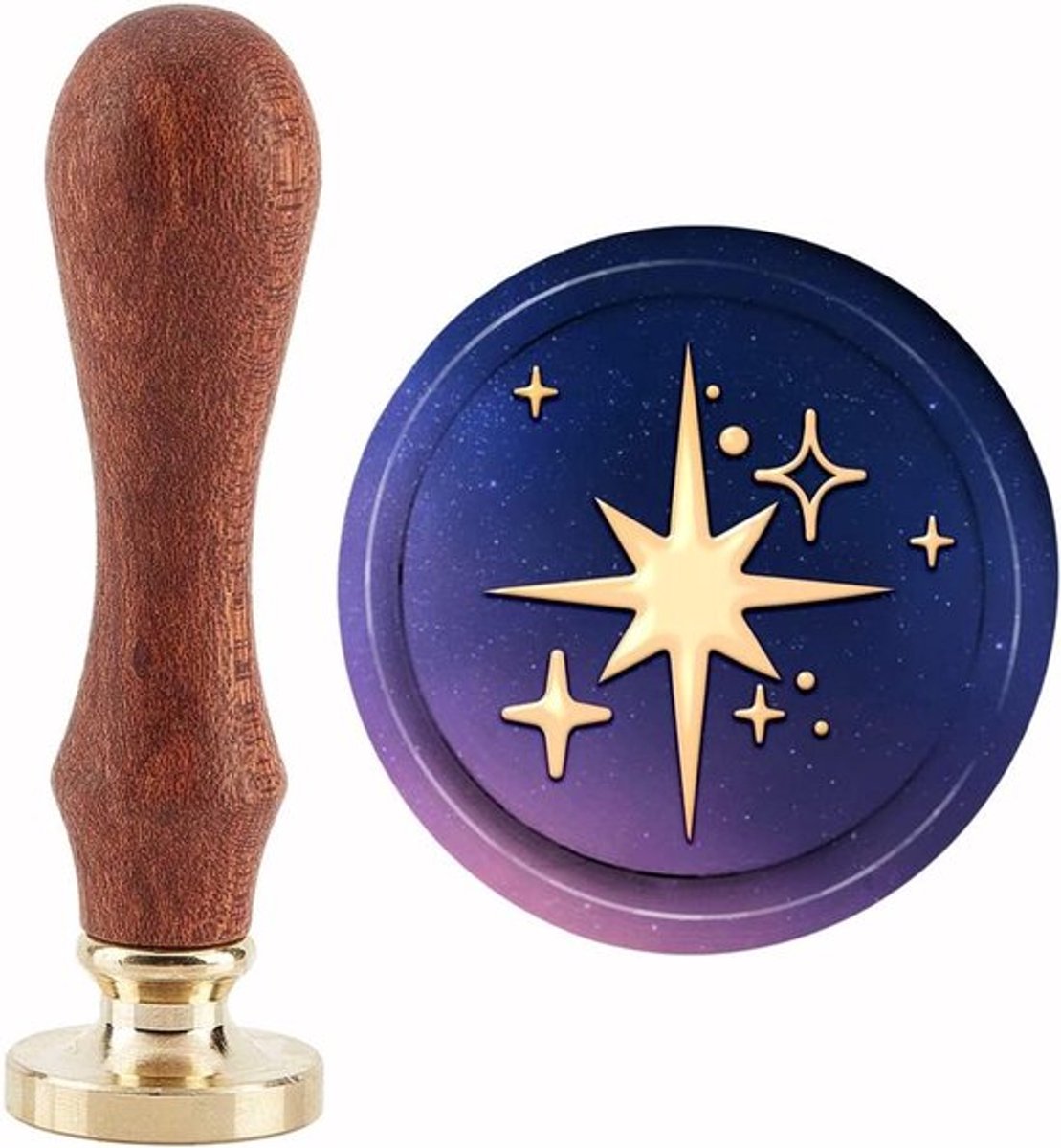Sterren Waszegelstempel - Zegellak - Retro Vintage - Messing - Houten Handvat - Uitnodigingen - Kaarten - Geschenkverpakking - Geschikt voor - Kleurmodel