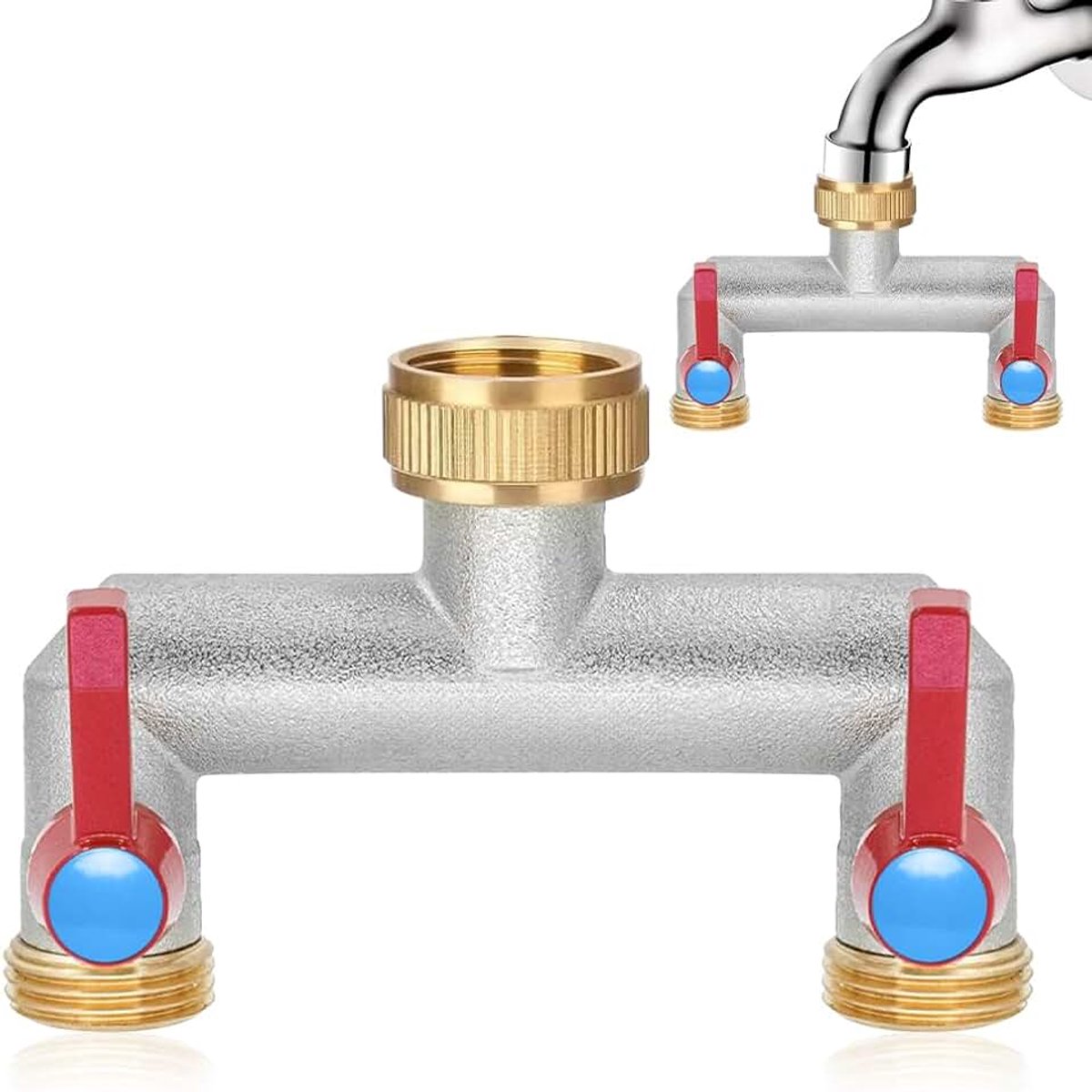 Mizikuu Kraan waterverdeler, verdeler water 3/4 inch messing wateraansluiting verdelers, tuinslangen met adapter, kogelkraan voor het instellen en afsluiten van de waterstroom