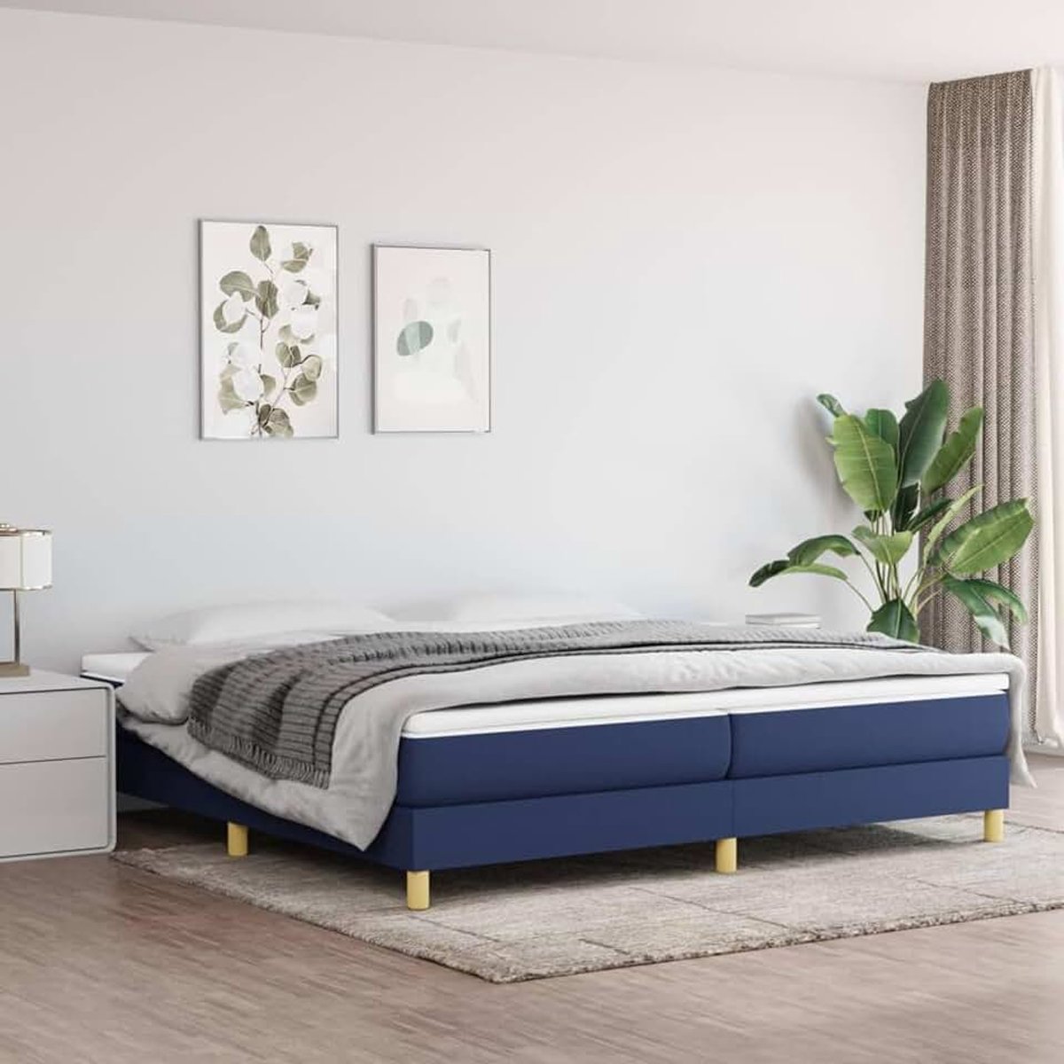 Boxspringbed bedframe, gestoffeerd bed, lattenframe, eenpersoonsbed, framebedframe, zonder hoofdeinde, bed voor slaapkamer, blauw, 200 x 200 cm, stof