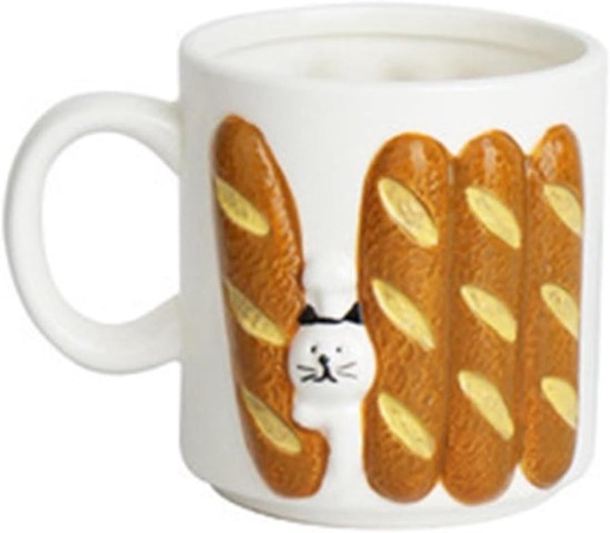 - Keramische koffiemok - Schattige toast kat - 200 ml - Cappuccino beker - Ontbijt havermout beker - Creatieve thee melk beker - Geschikt voor cadeau - Wit