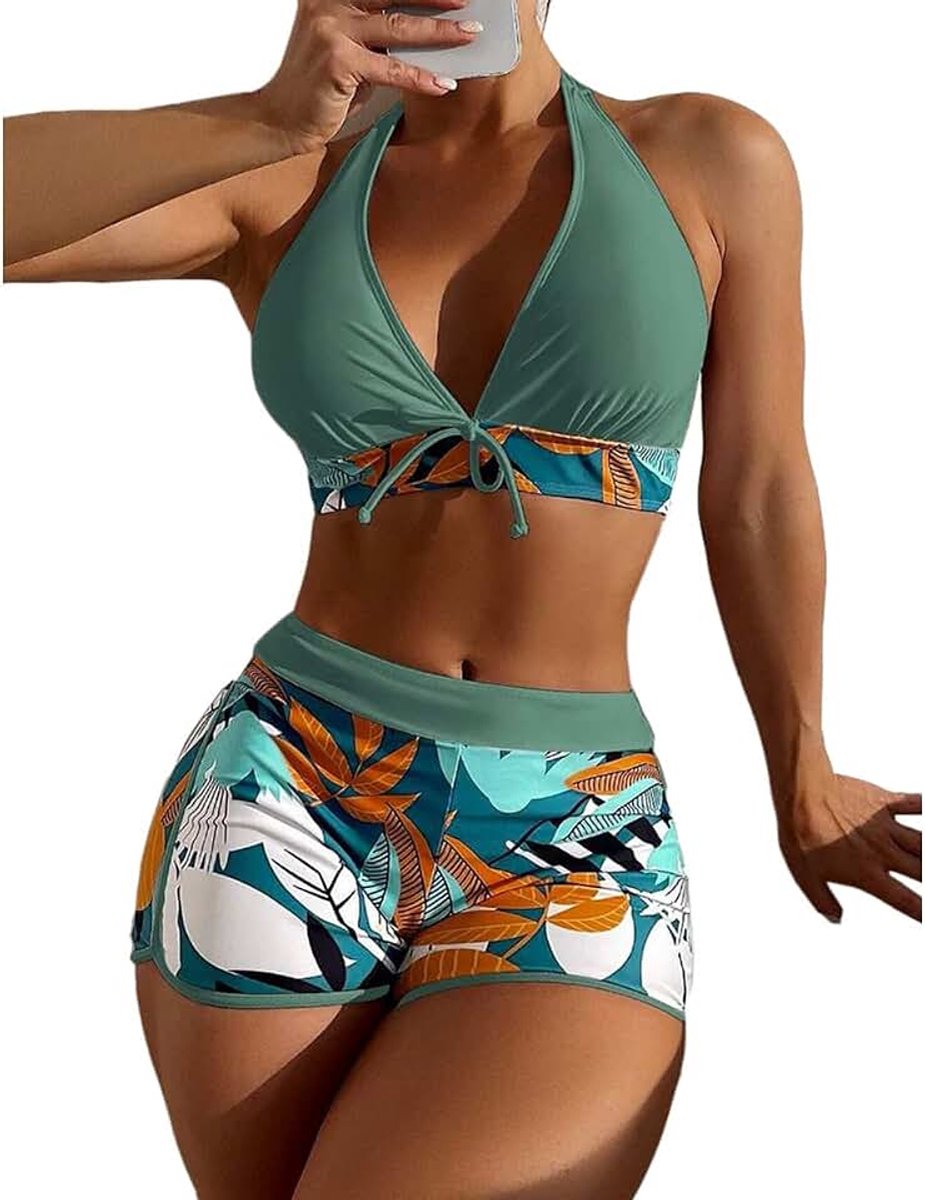 Cross Back Badpakken Luipaard Twist Front Badmode Dames Bikini Set V-hals Hoge Taille Bikini Badmode Golfranden Tropical Print Buikweg