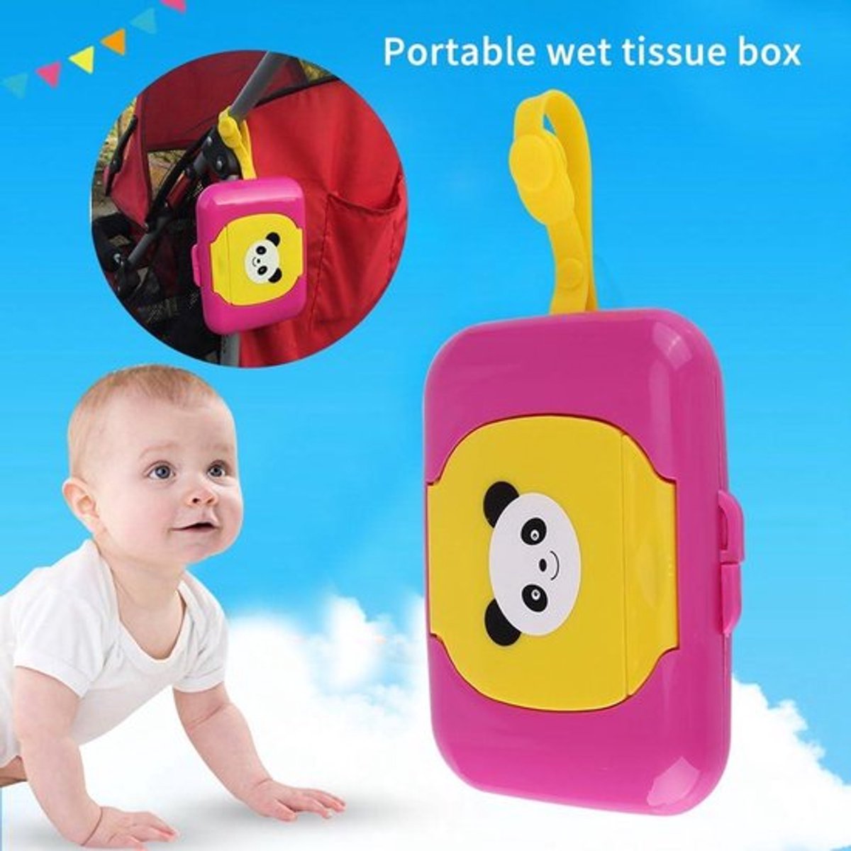 Tissuedoos Dispenser voor Vochtige Doekjes - Opbergbox voor Baby & Kinderwagen - Handig voor Outdoor Reizen - Roze & Geel Design