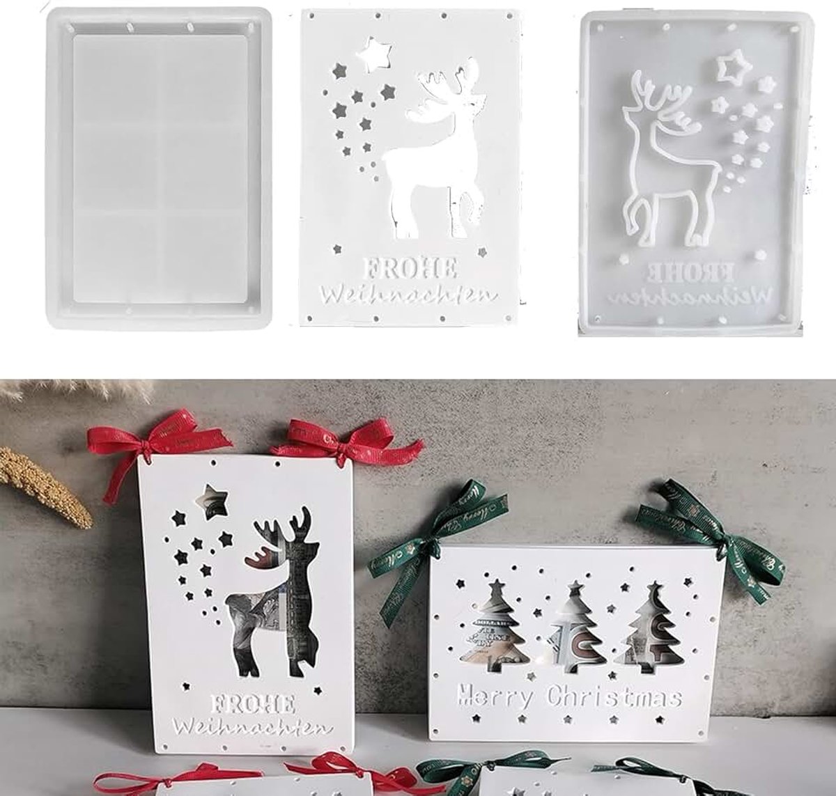Gietvormen voor Kerstmis, siliconen vorm, Kerstmis, geldcadeau, gietvormen, siliconen, kerstboom, eland, gipsvormen voor gieten, gieten, geldcadeau voor handwerk (B)