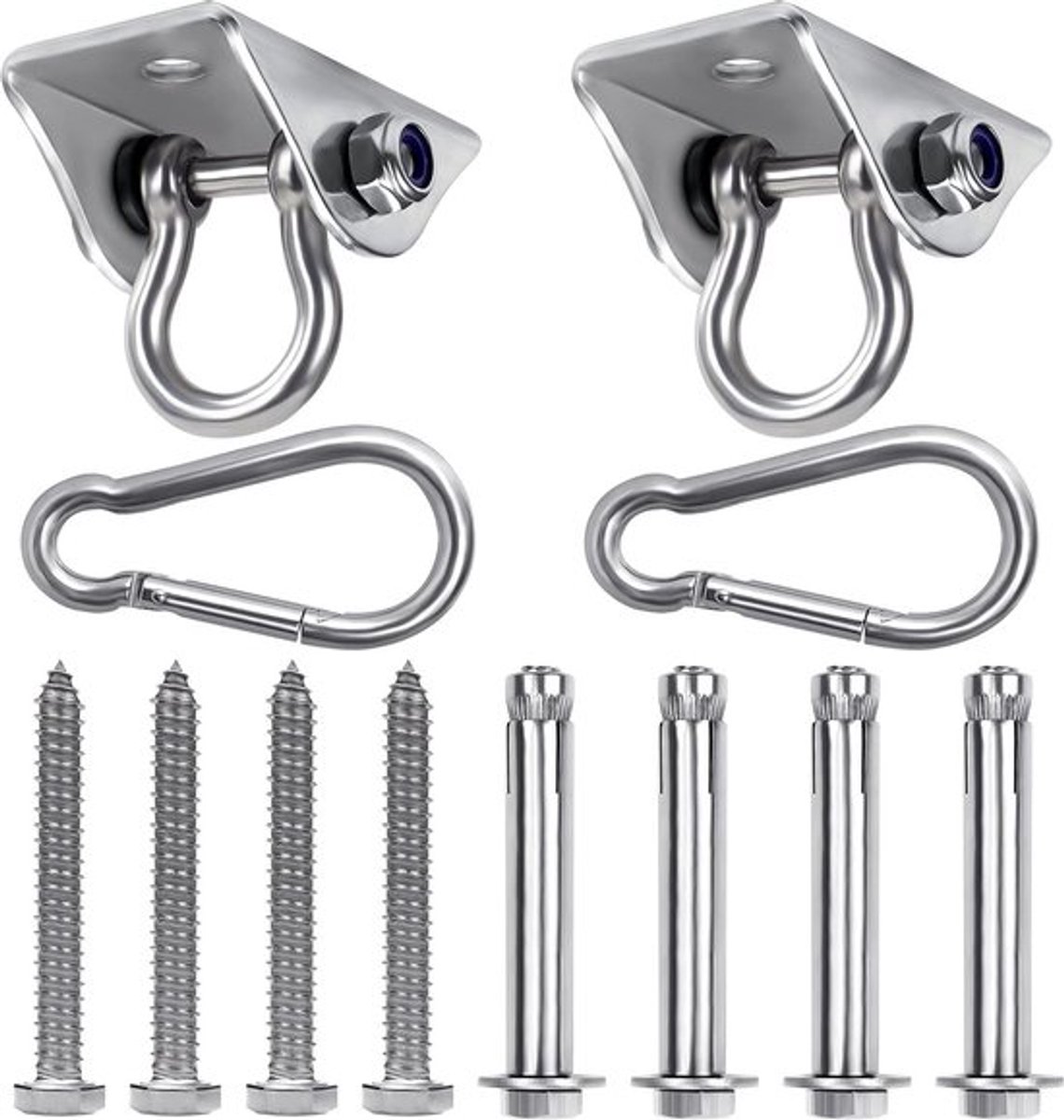 Zware Kwaliteit Schommelhaken (2 Pak) - Roestvrijstalen Swivel Plafondhaken met Schroeven - 450 kg Belasting voor Betonnen en Houten Sets, Yoga, Hangmat stoel, Zandzakken Schommelsets.
