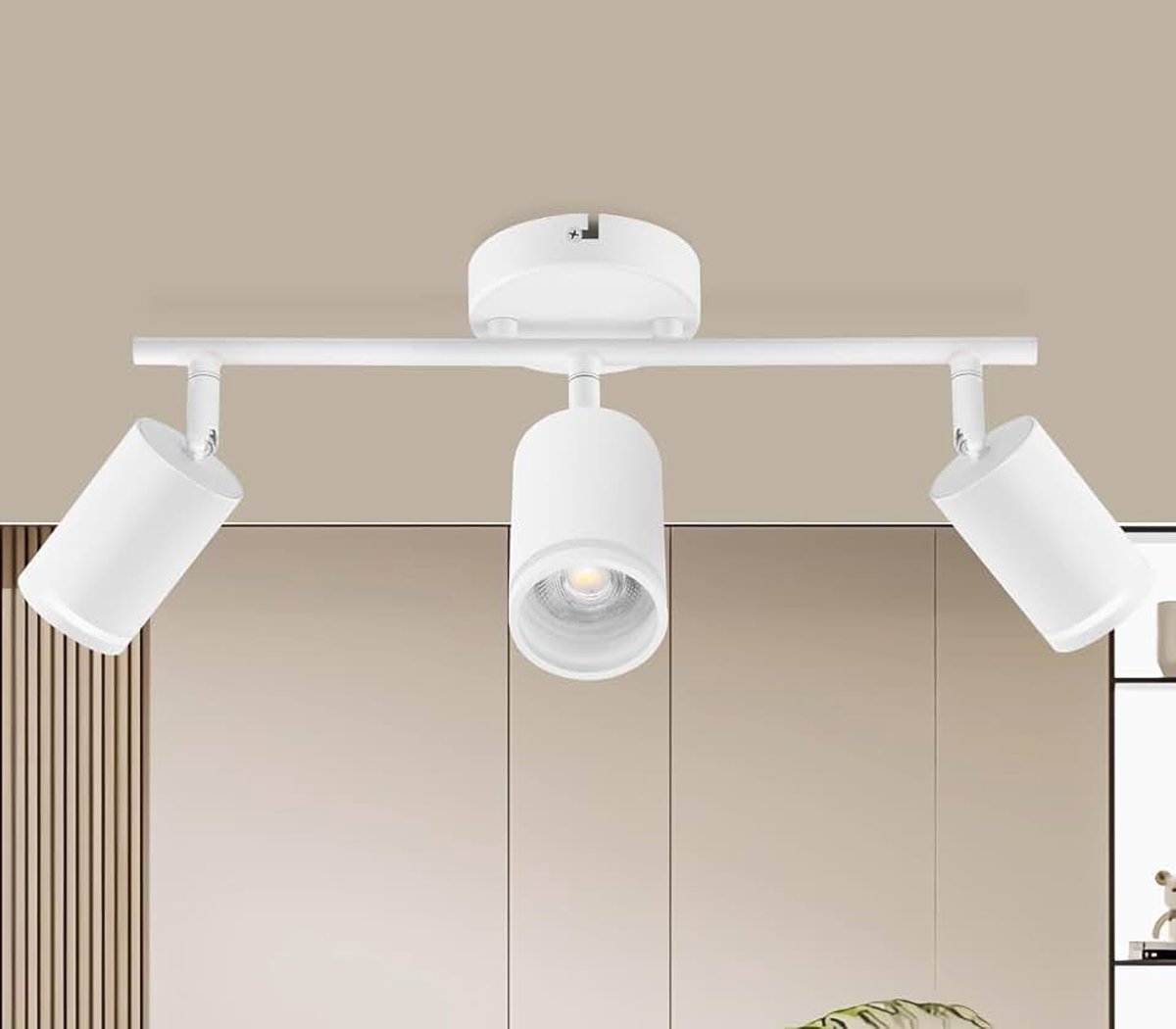 Plafondspot draaibaar 350° wit met 3 spots GU10 | Led-plafondspot zonder gloeilamp, moderne kroonluchter voor keuken, woonkamer, slaapkamer, kinderkamer
