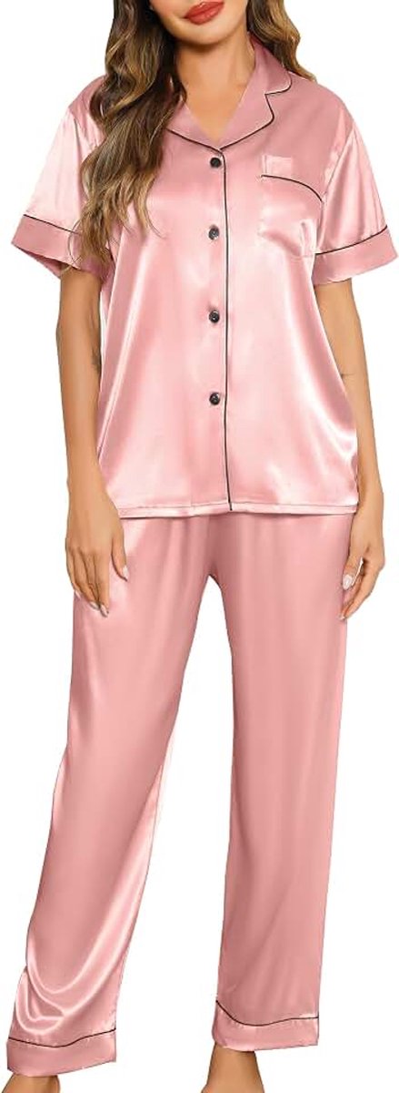 Satijnen pyjama dames lange korte mouwen pyjama's set met knopen V-hals pyjama sets huispak tweedelig