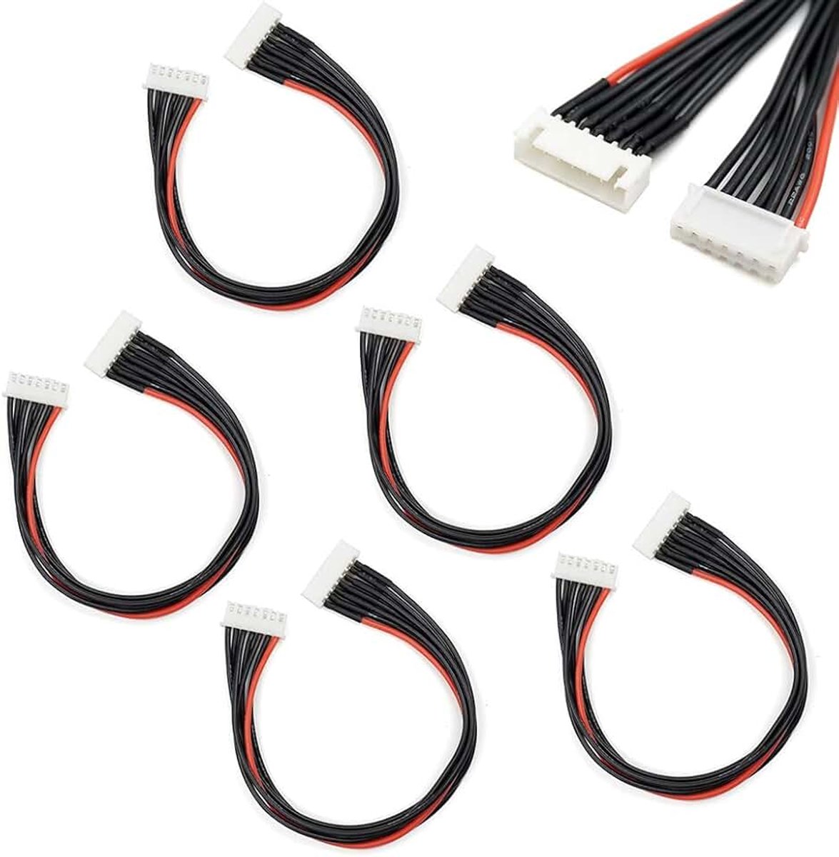 7-pins JST-XH 6S Balance Plug Extension Looddraad 200mm 5 STKS voor LiPo Batterij Balans Opladen 22AWG Siliconen (6S)