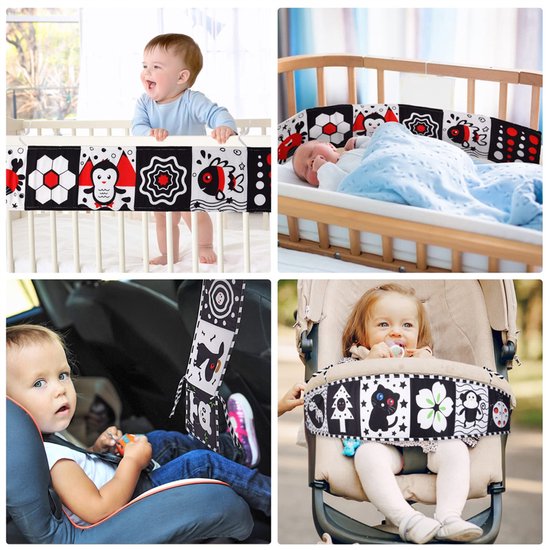 2 stuks Zwart-wit babyboek, babyboek van zachte stof met hoog contrast voor pasgeborenen van 0-6-12 maanden, speelgoed voor buikligging, sensorisch speelgoed voor vroege educatie, cadeau voor jongens en meisjes, Krab + Lieveheersbeestje — afbeelding 5
