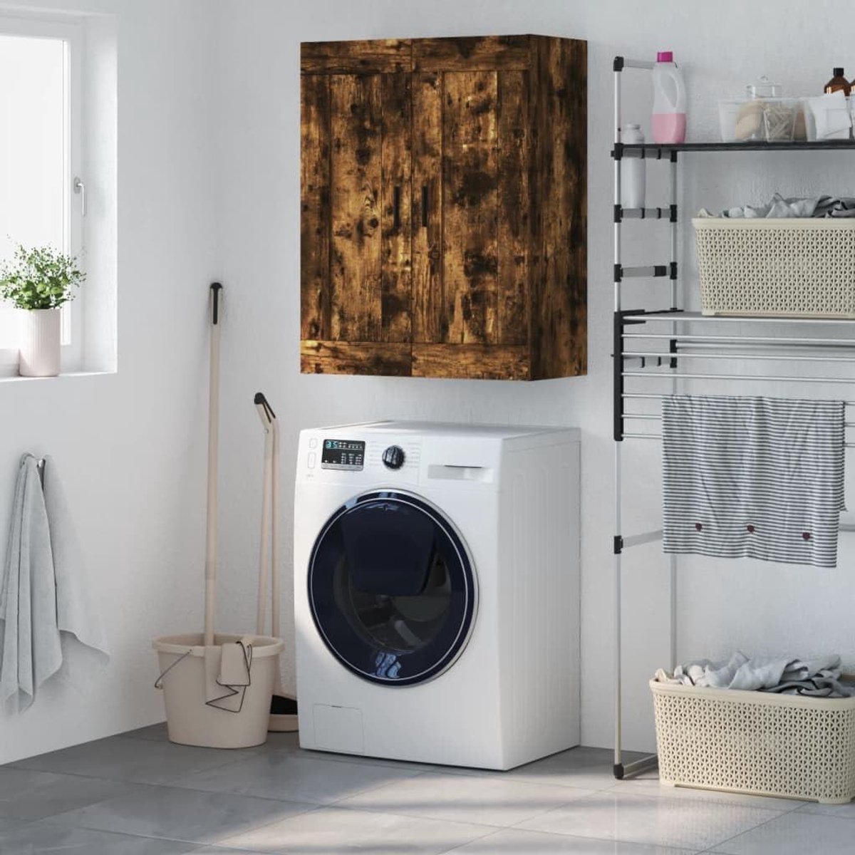 Hangkast met deuren - Wandkast opbergkast - Keuken woonkamer - Zwevend design - 69.5x34x90 cm - Gerookt eiken