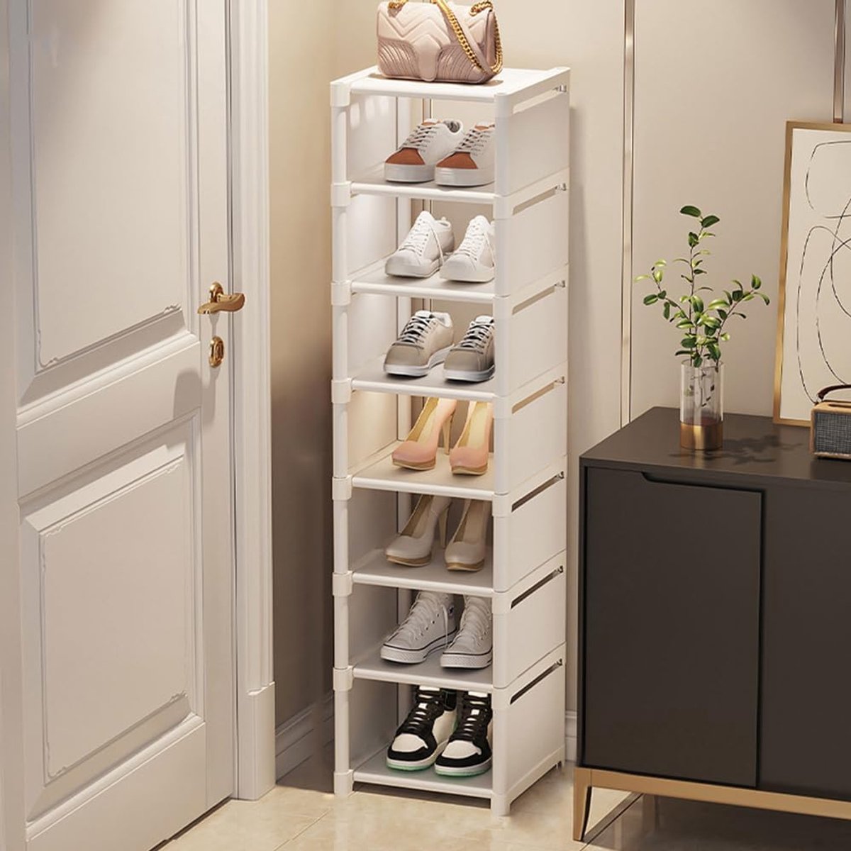 Schoenenkast - 27x26x124cm - Plastic - Wit