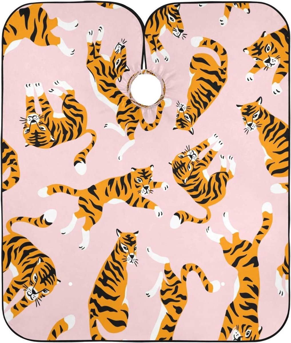 Kappersschort Tijger - Kapmantel Wasbaar - Haar Knippen Stijlen - Waterdicht Antistatisch - 140 x 168 cm - Zwart Oranje