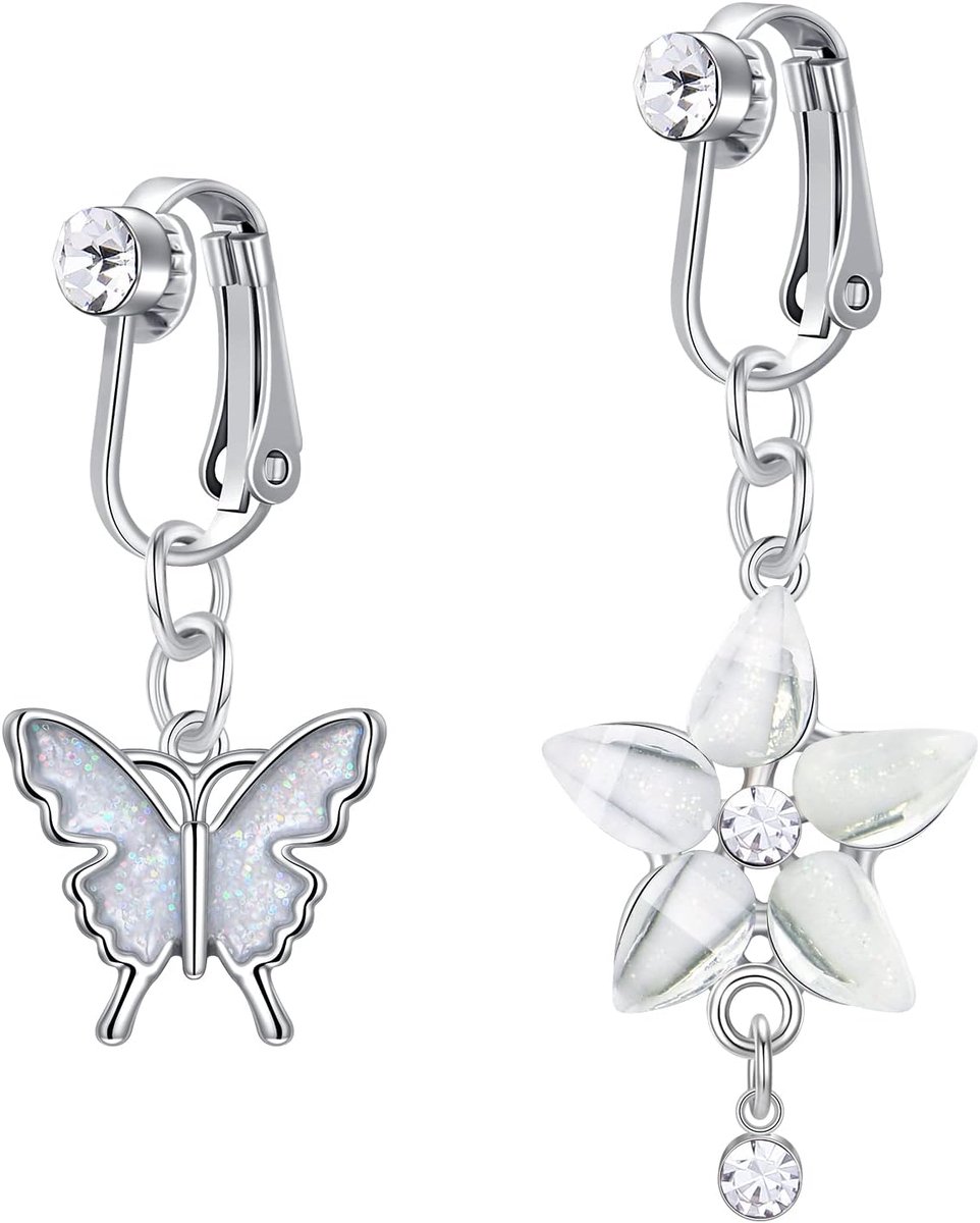 2-3 stuks nepnavelringen, clip-on navelpiercing chirurgisch staal, nepbuikstaafjes met hart, vlinder, CZ bengelen nepnavelringen, niet-doorboorde piercingsieraden