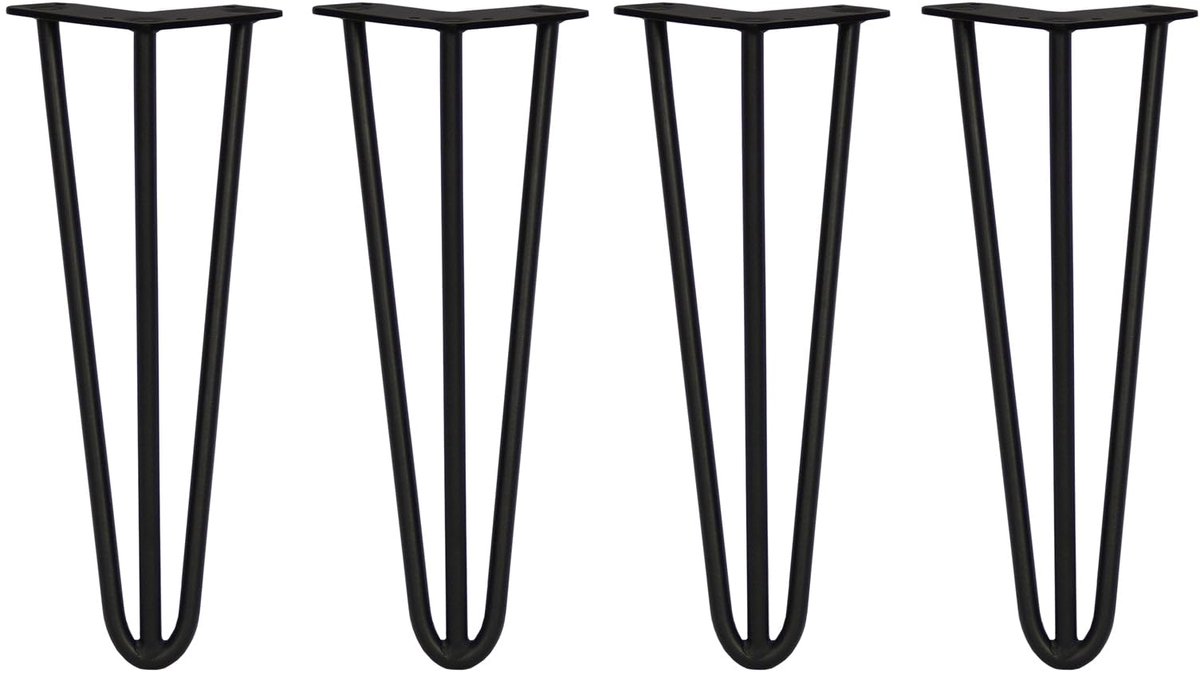 Hairpin Tafelpoten Metaal Haarspeld Poten Pinpoten Meubelpoten Zwart 35 cm - 3 pin punten - 12 mm | SKISKI Legs Retro DIY Roestvrij Poot Staal Stangen Salontafel Meubelpoot Meubilair DIY Set 4