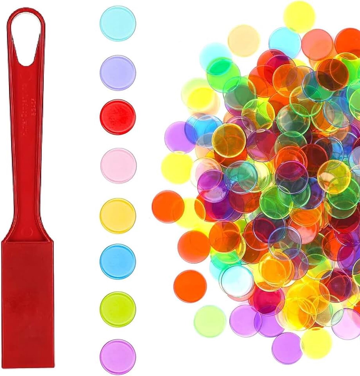 Bingo-Magneetstaven, voor kinderen, 100 meerkleurig, magnetische lotto-chips, voor het tellen van schoolchips en kunststof spellen (set rood)