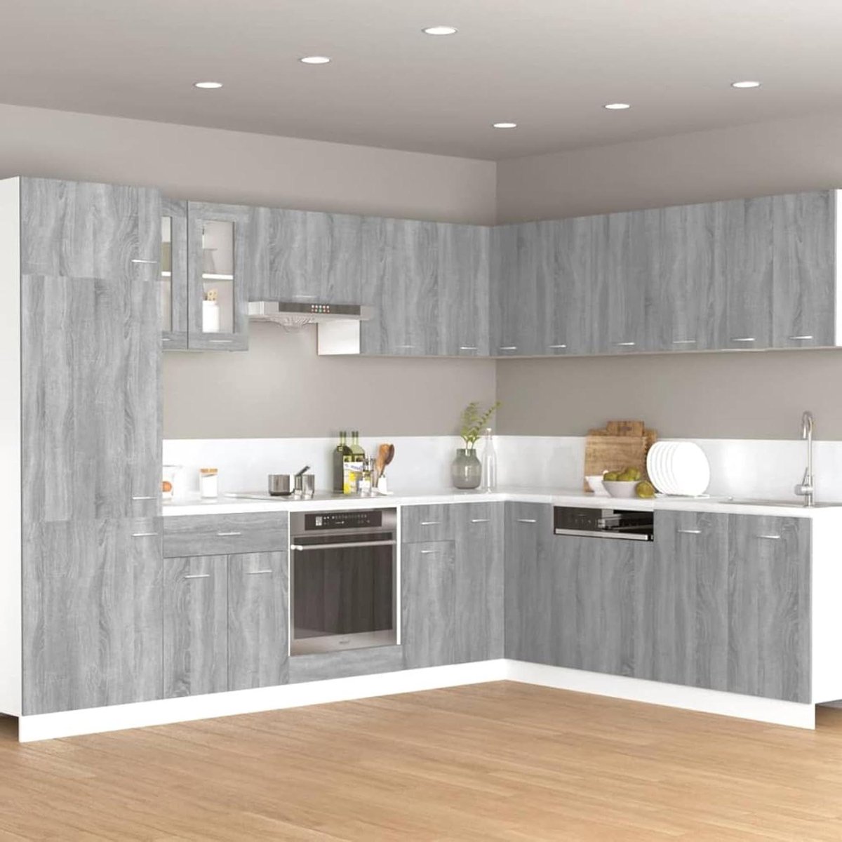 Keuken hangkast - Bovenkast muurkast - Keuken organiseren - Praktische klapdeuren - 60 x 31 x 40 cm - Grijs Sonoma