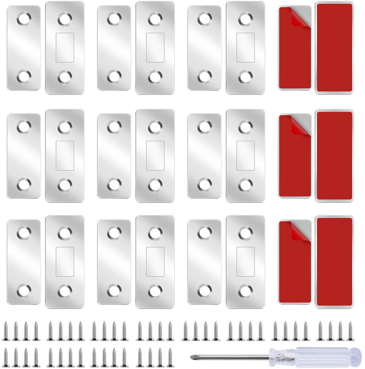Magneetsluiting kast 12 paar (24 stuks) – sterk & ultradun, zelfklevende magneetsnapper van roestvrij staal voor kastdeuren, laden, meubels, incl. schroeven en schroevendraaiers