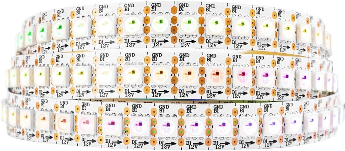 WS2815 (bijgewerkt WS2812B) 1m 144 individueel digitaal adresseerbare pixels RGB-dual-signaal-LED flexibel lichtband 5050 SMD IP30 Niet waterdicht Magic Dream Color DC12V Wit PCB