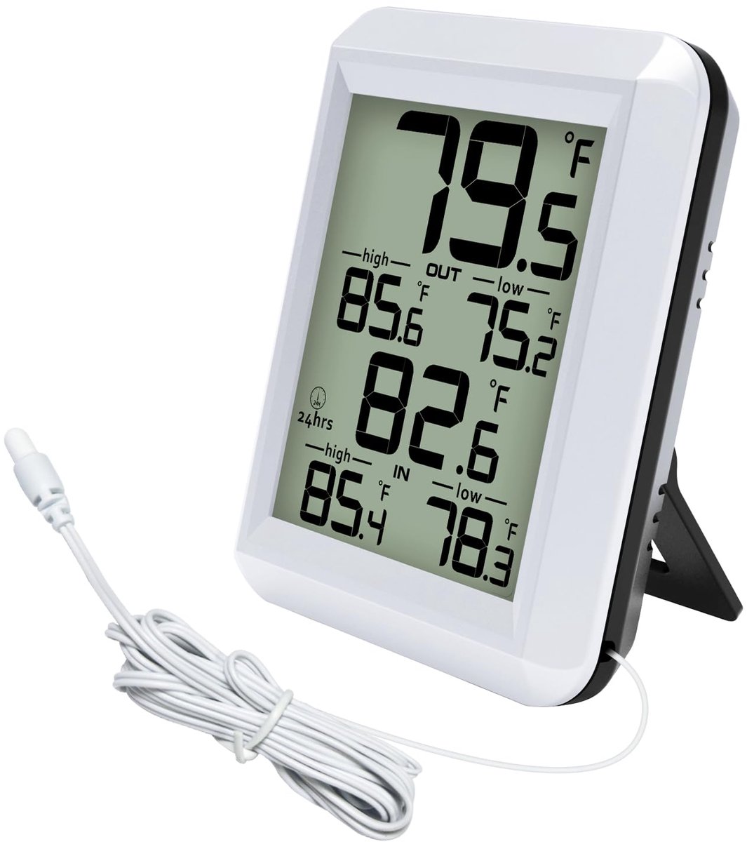 Digitale binnen-/buitenthermometer met 2m kabel - waterdicht - Min/Max opname - ideaal voor huis en kantoor - SnelShoppen