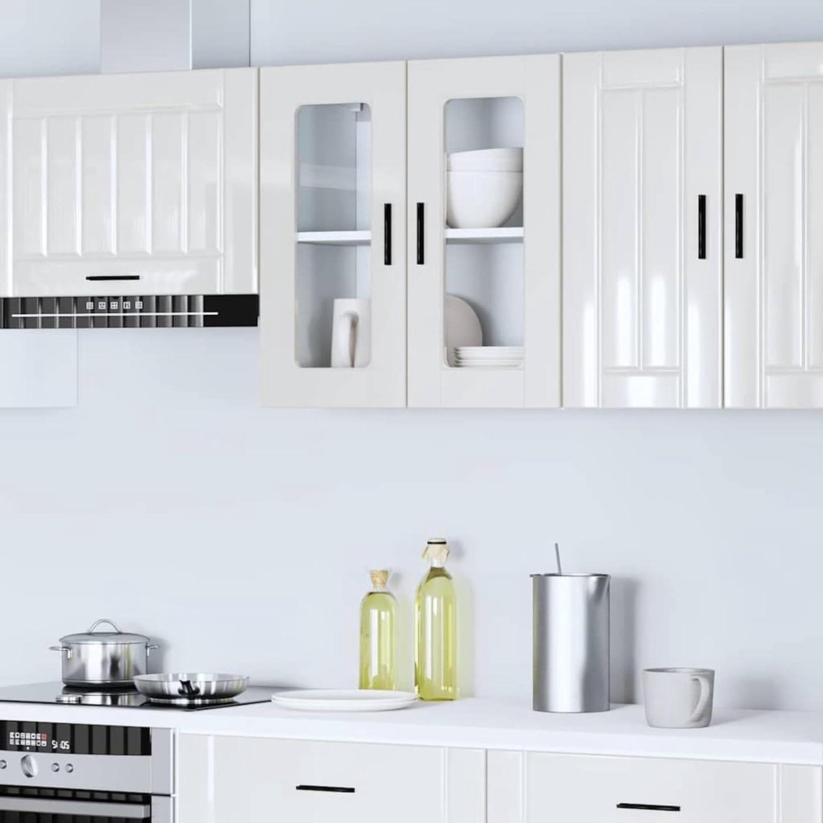 Keukenkast - Hangend meubel - Keuken organiseren - Glazen deur - 60x60 cm - Hoogglans wit