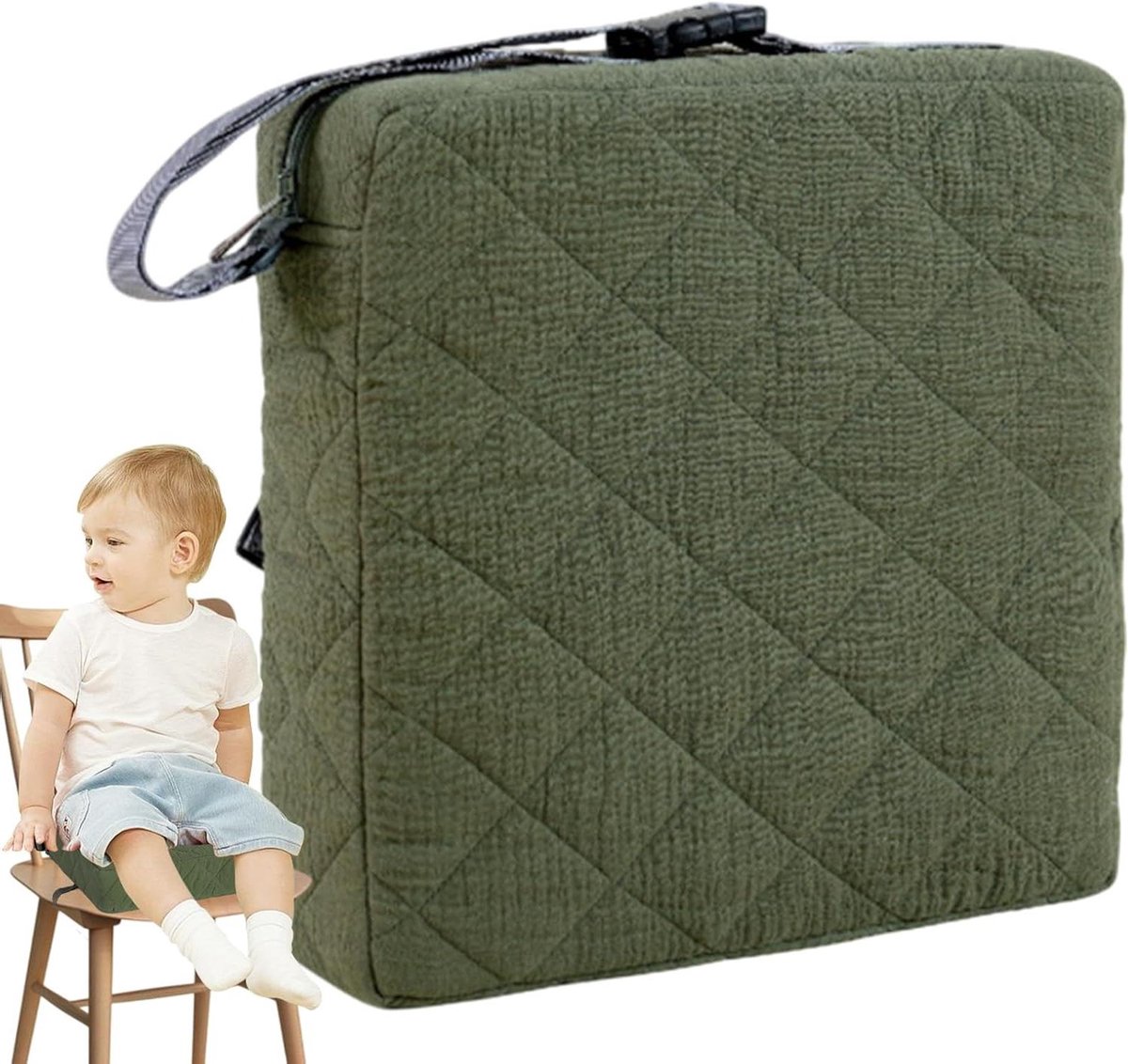 Kinderstoelverhoger - Peuterzitje Babykussen - Veilig Eten - Dubbele Veiligheidsriemen - 32x32x8 cm - Groen