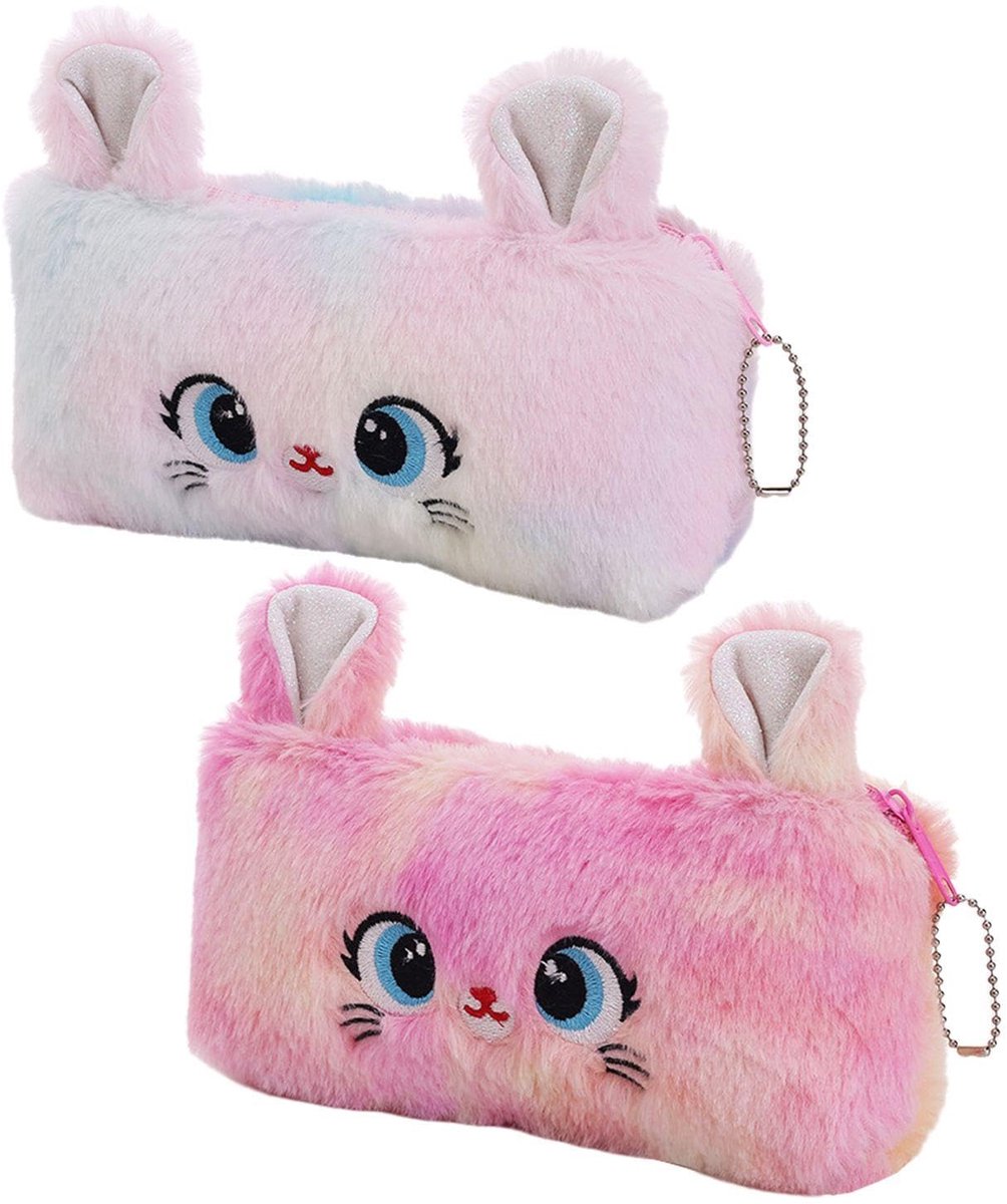 Pluche etui 2 stuks - schattig kitten ontwerp - grote capaciteit - ideaal voor schoolspullen - SnelShoppen