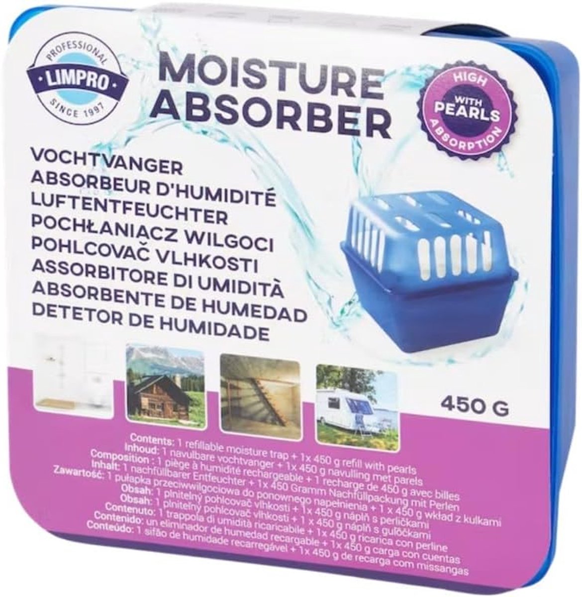 Vochtvanger 450 gram - met navulling - innovatieve parels - tot 50% meer vochtopname - SnelShoppen