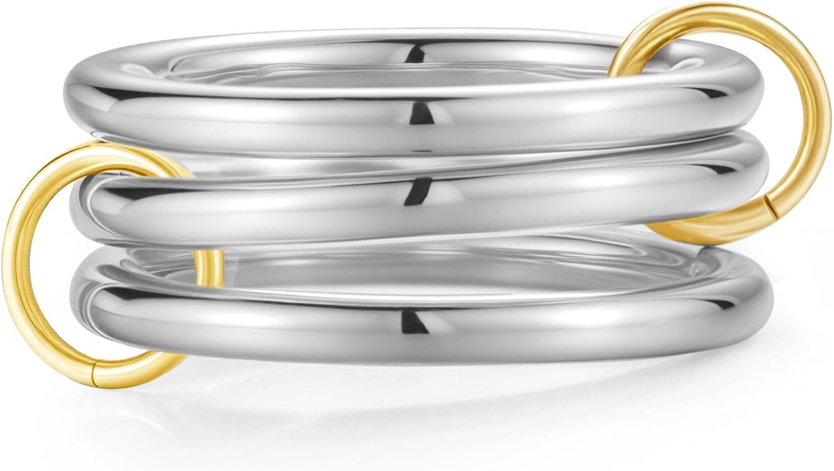 Stackable Rings for Women, No Tarnish Silver Rings Stack, Size 9 | Gold Silver Mixed Metal Rings,Interlocking Two-Toned Multi-Link Connected Bands,Trendy Statement Ring Jewelry Gifts